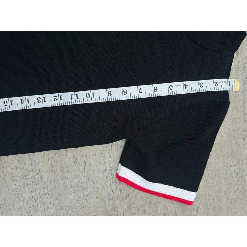 Zara Knit Black Short Sleeve Sweater Top Red White Trim Women's‎ Size M Viscose